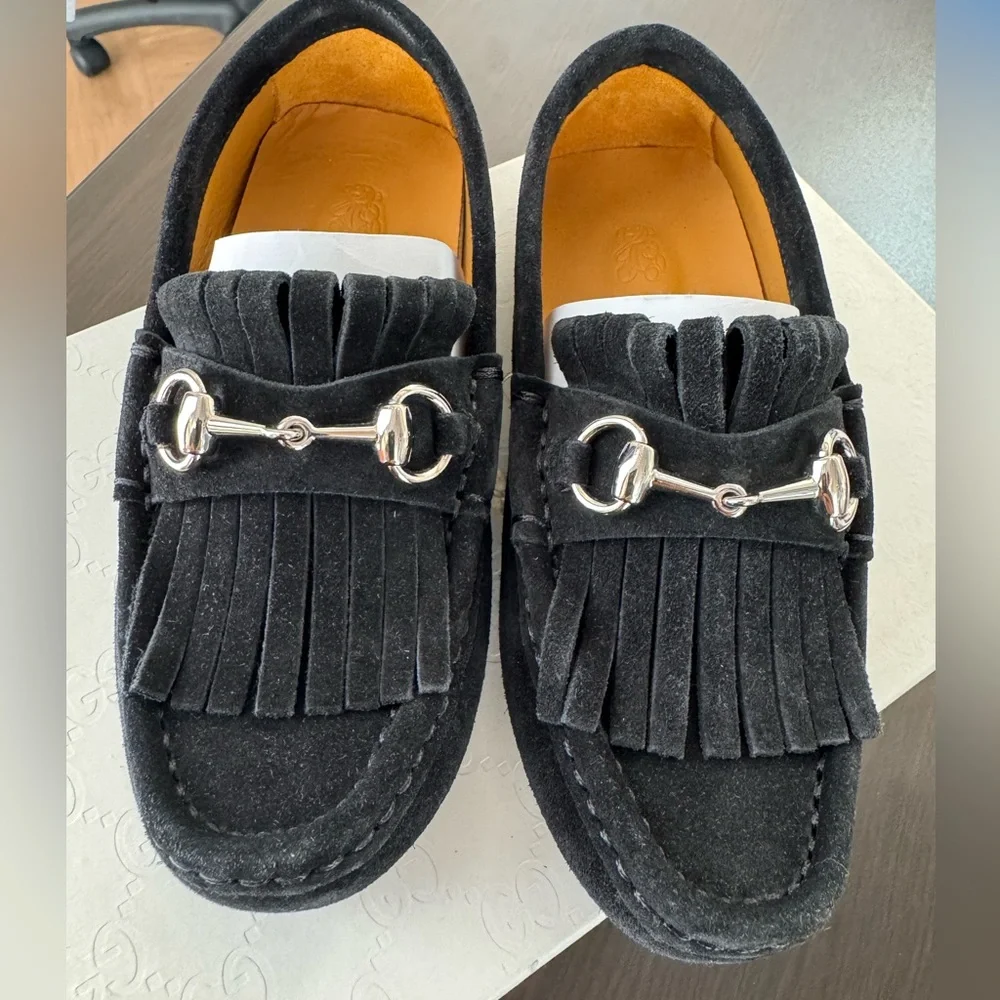 Gucci Black Kids Moccasins with Silver Detail